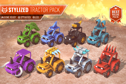 Stylized Tractor Pack – Animal Farming Vehicles (LOD, Atlas)