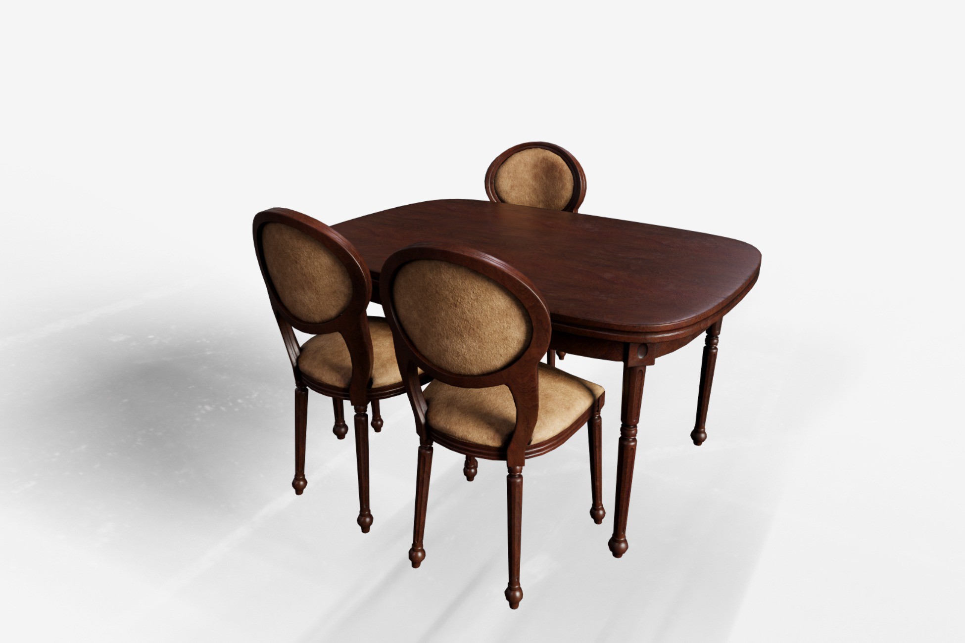 Antique Dining Table with Upholstered Chair – Game Ready PBR 3D Model ...