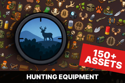 Hunting Wildlife Tracking Hunter Survival Equipment Icons Pack