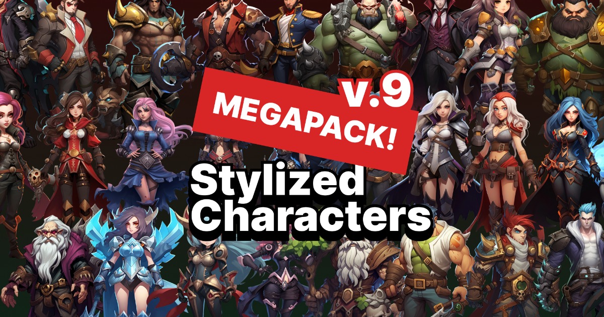 Unique fantasy cartoon stylized male and female characters drawn style ...