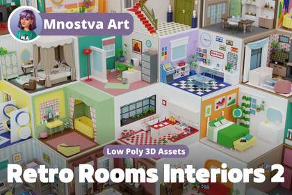 Low Poly Retro Vintage Rooms Interiors 2
