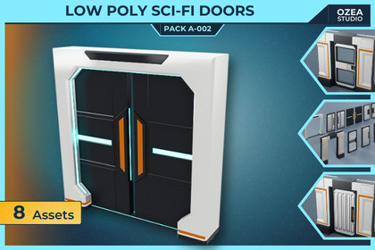 Low Poly Sci-Fi Doors Pack A-002