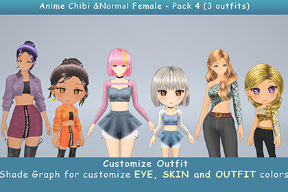 Modular Anime Female Character - Combo 4 (3 outfit)