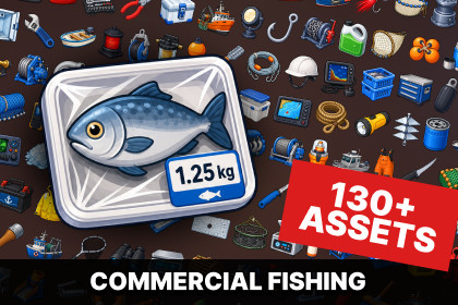 Commercial Fishing Seafood Processing Fishing Boats Marine Equipment Icons Pack
