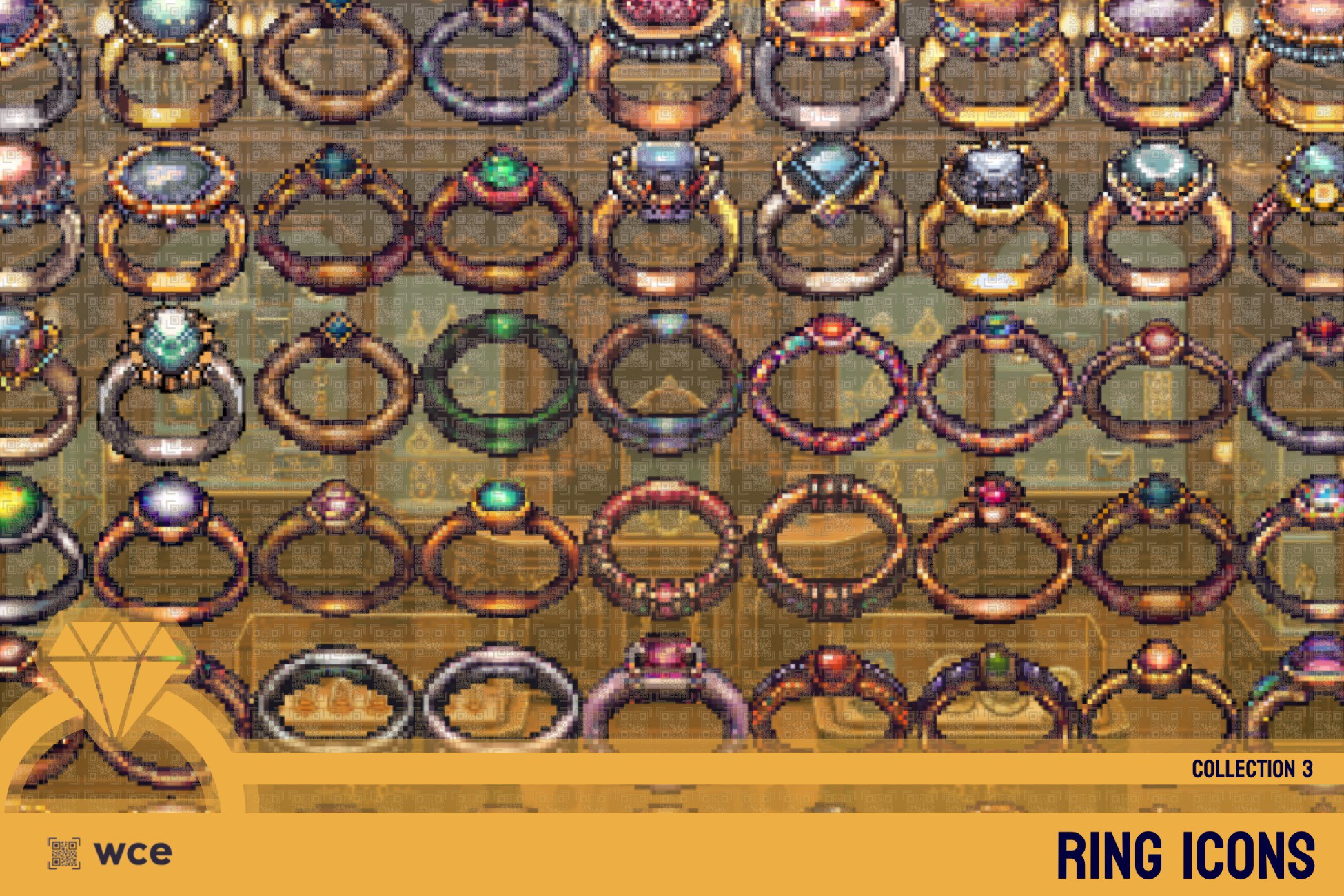 Ring Icons - Collection 3 - 2D Pixel Jewelry and Accessories Bundle ...