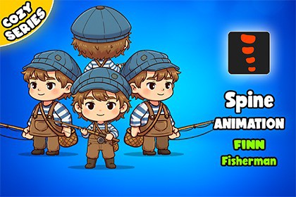 Finn Fisherman 2D Animated Spine Character (Cozy Series)