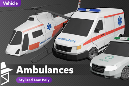 Low Poly Emergency Ambulance Vehicles Pack