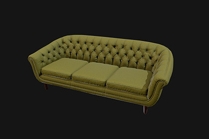 Vintage Tufted Sofa 3D Model Game-Ready