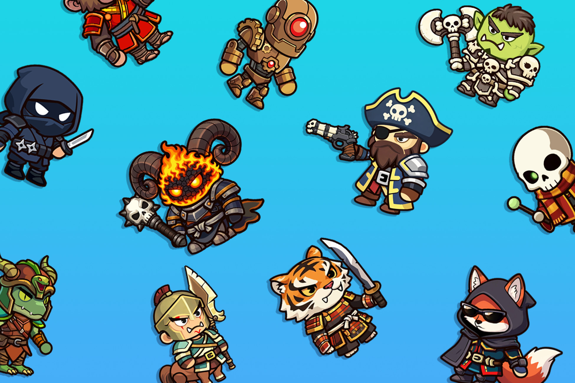 30 Fantasy Heroes – 2D Stylized Animated Pack
