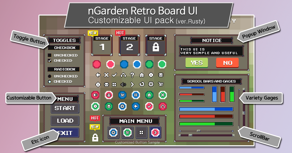 nGarden Retro Board UI (Rusty) | 2D GUI | Unity Asset Store