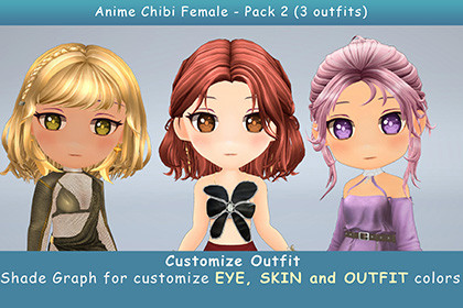 Anime Chibi Female Dancer - Combo 2 (3 outfits)