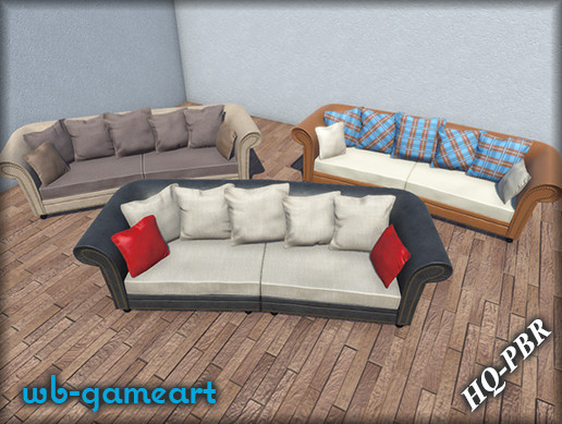 Unity Rendering Sofa Leather Sofa (3 variations) | 3D Furniture | Unity Asset Store