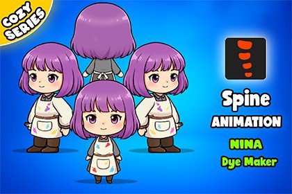 Nina Dye Maker 2D Animated Spine Character (Cozy Series)