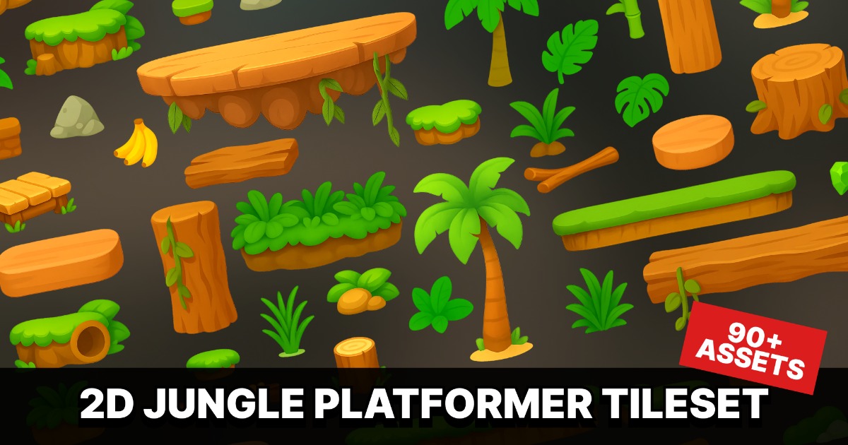 Tile Set Side Scroll 2D Jungle Platformer Tileset for Mobile Adventure and Side-Scrolling ...