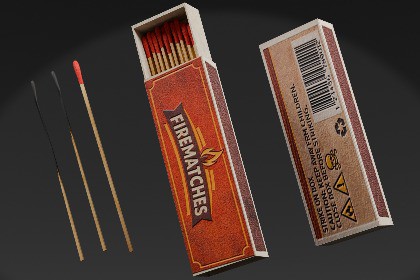 Long Matches Low Poly Matchbox - Game Ready Low-poly 3D model