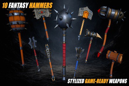 Stylized Fantasy Hammer Pack – 10 GameReady Weapons