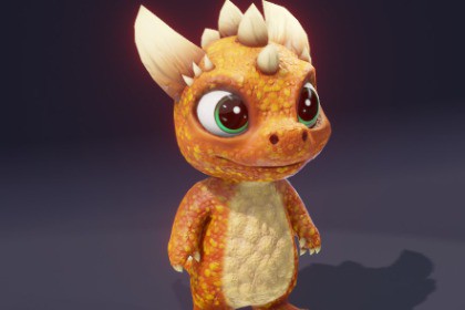Cartoon Orange Dinosaur 3D Model (Low-Poly, Game-Ready, Animated, Built-In)