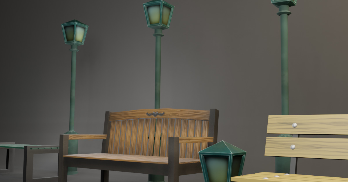 Unity Bench Stylized Street Benches and Lamps | 3D Furniture | Unity Asset Store