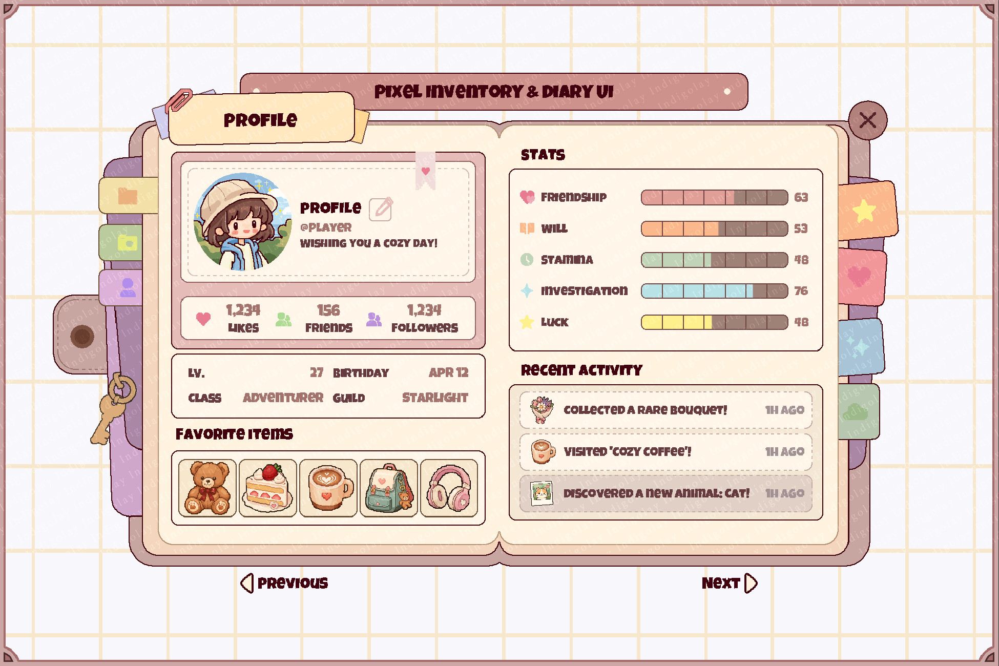 Pixel Inventory & Diary UI — Cute Modern Item Icons