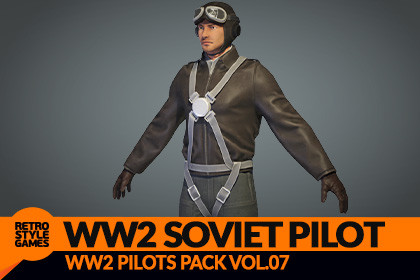 USSR Pilot - Rigged Low Poly WW2 Character 3D Model