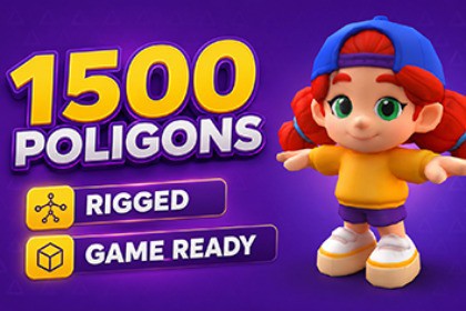 Cartoon Girl Character Rigged Animated Game Ready Low Poly