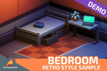FREE Demo: Low Poly Sci-Fi Bedroom / Cosmic Retro