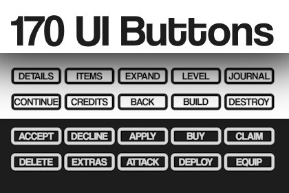 170 Modern UI buttons with various texts. Light and Dark. 2048x,1024x,512x,256x