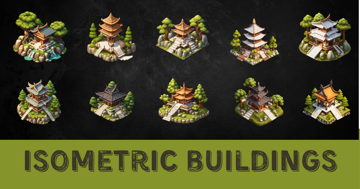 Isometric Building Set: 212 Structures on Transparent Background | 2D ...