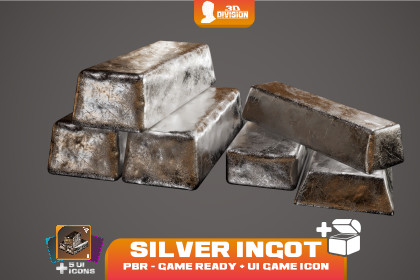 Silver Ingot + 5 Loot Icons - PBR Game Ready