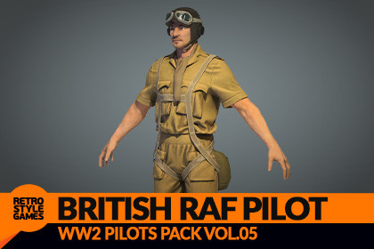 RAF Pilot - Rigged Low Poly WW2 Character 3D Model