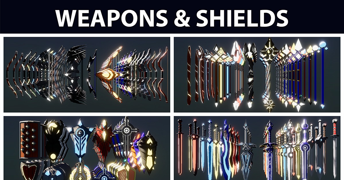 Low Poly Style Weapons & Shields | 3D Weapons | Unity Asset Store