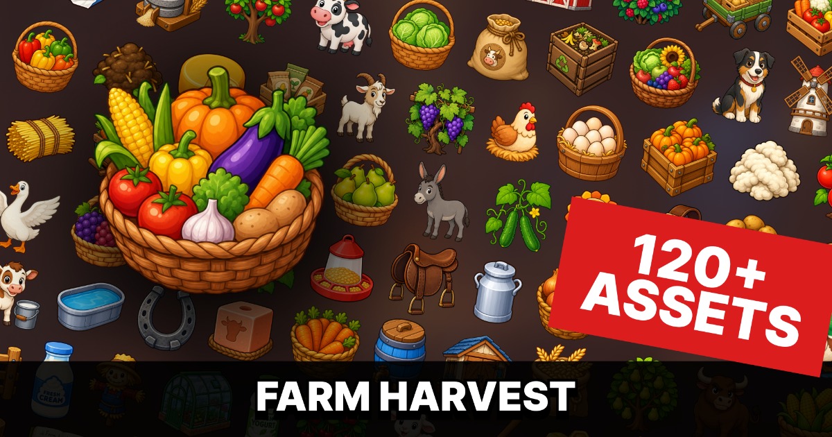 Farm Harvest Animals Crops Market Homestead Icons Pack | 2D | Unity ...