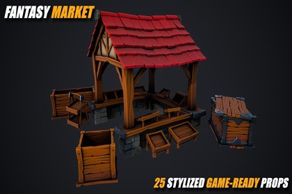 Stylized Market Pack – Fantasy Environment Props – Game Ready