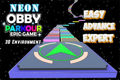 Neon Obby Parkour Tower-3D Modular Platformer Environment Pack-Mobile Optimized