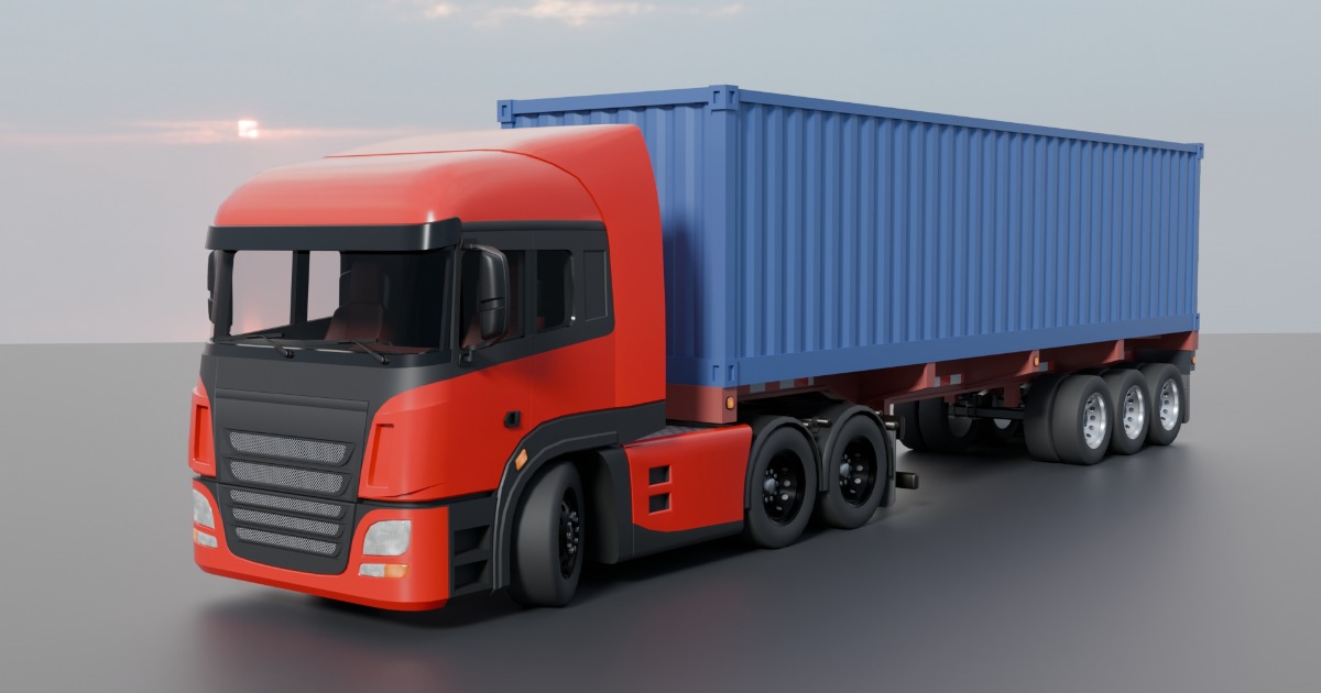 European Semi Truck + Container Trailer