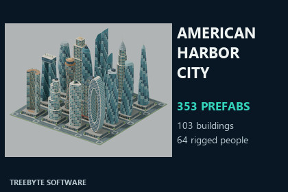 American Harbor City - Low Poly City & Animated People