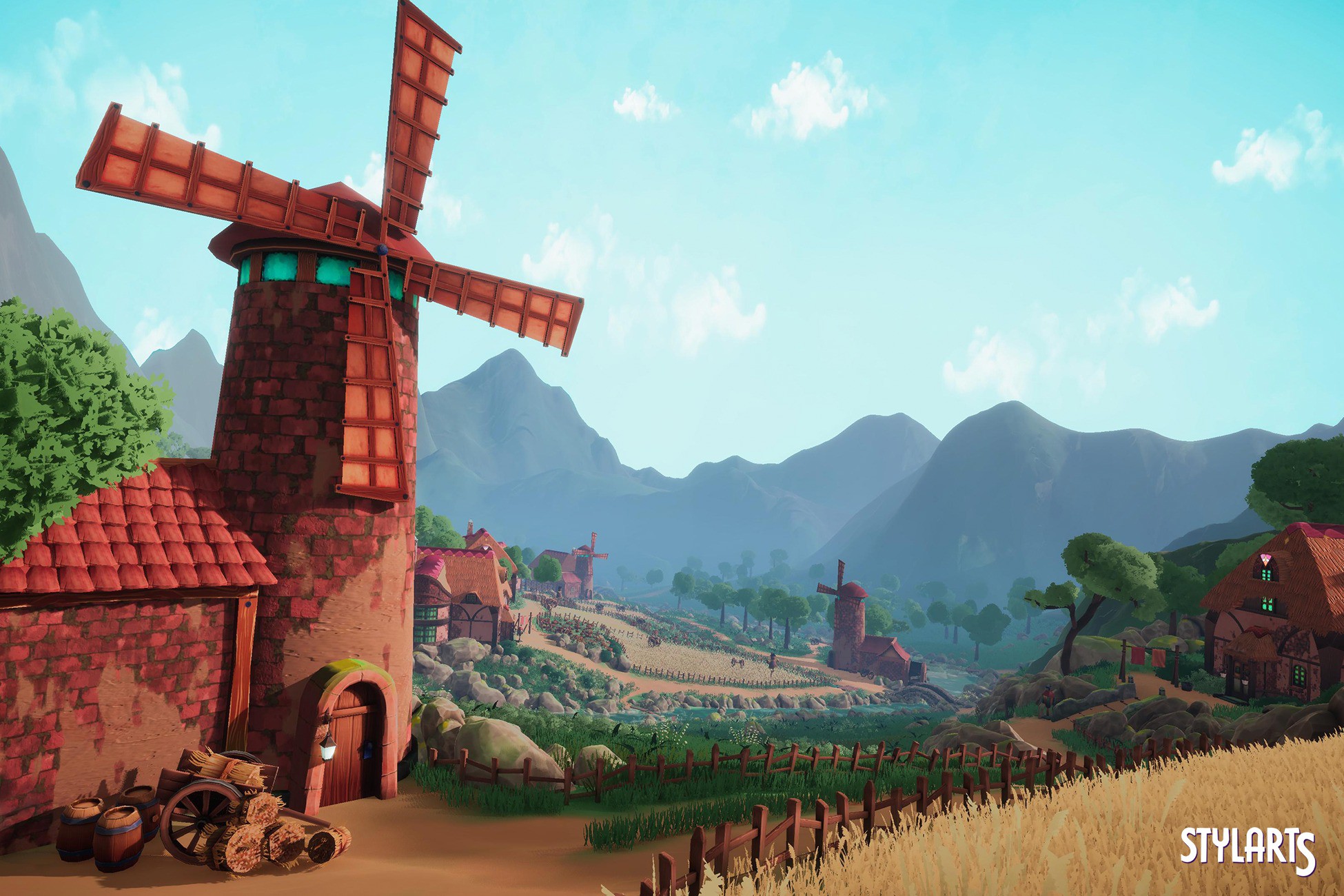 Stylized Windmill Valley Environment, image 1