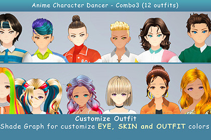 Anime Character Dancer - Combo 3 (12 outfits)