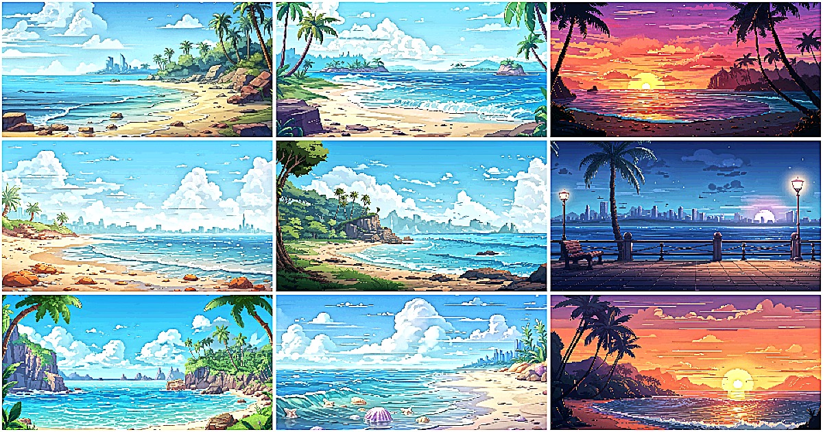 BACKGROUND - Pixel Beach 1 | 2D Environments | Unity Asset Store
