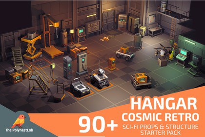 Low Poly Sci-Fi Hangar / Cosmic Retro