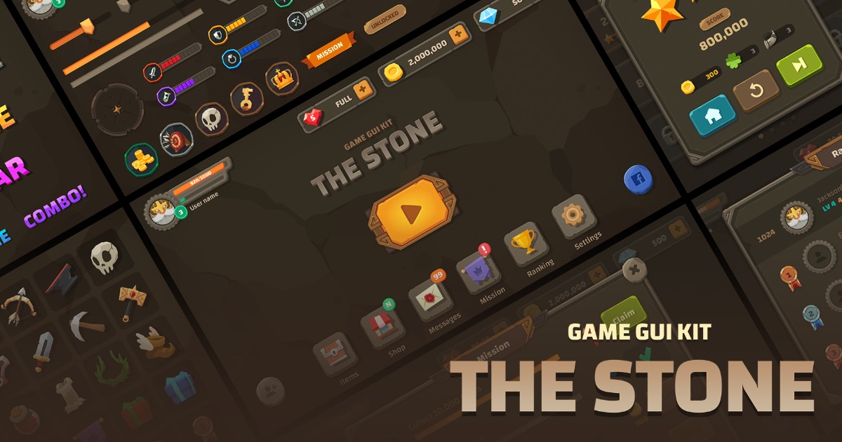 Stone Gui GUI - The Stone | 2D GUI | Unity Asset Store