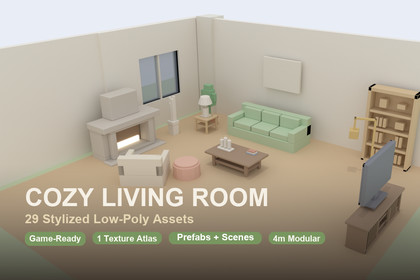 Cozy Living Room — Low Poly Stylized Interior Kit (29 Prefabs)