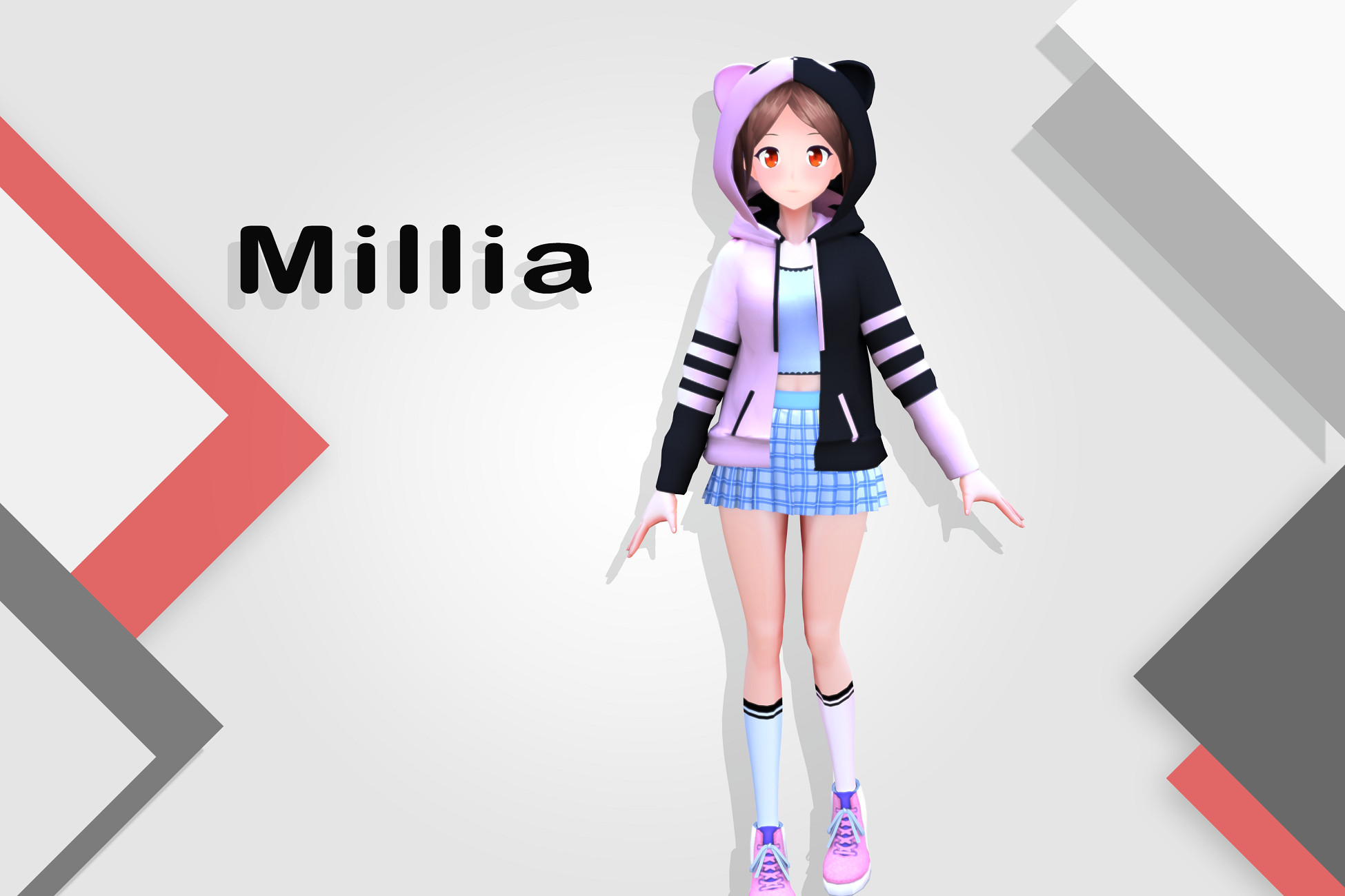 Millia 3D: Anime Style Character (For VRChat/Game-Ready)