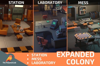 Sci-Fi Low Poly Interior Bundle: Expanded Colony (3-in-1) | Cosmic Retro