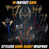 Stylized Fantasy Axe Pack – 10 GameReady Weapons