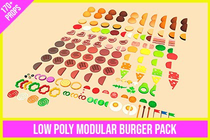 Low Poly Modular Burger Pack (170+ Props)