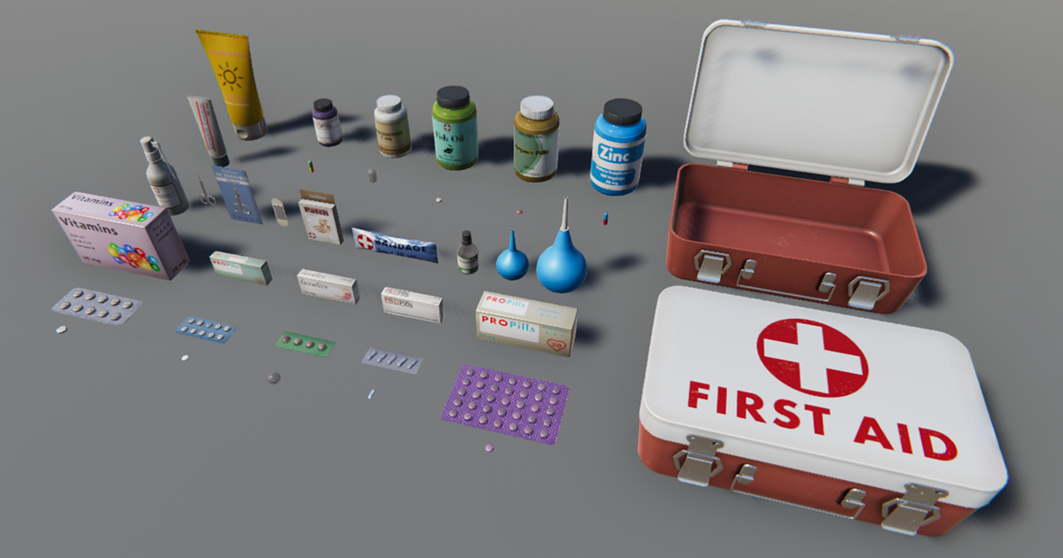 Medicine chest pharmacy set 3D Tools Unity Asset Store