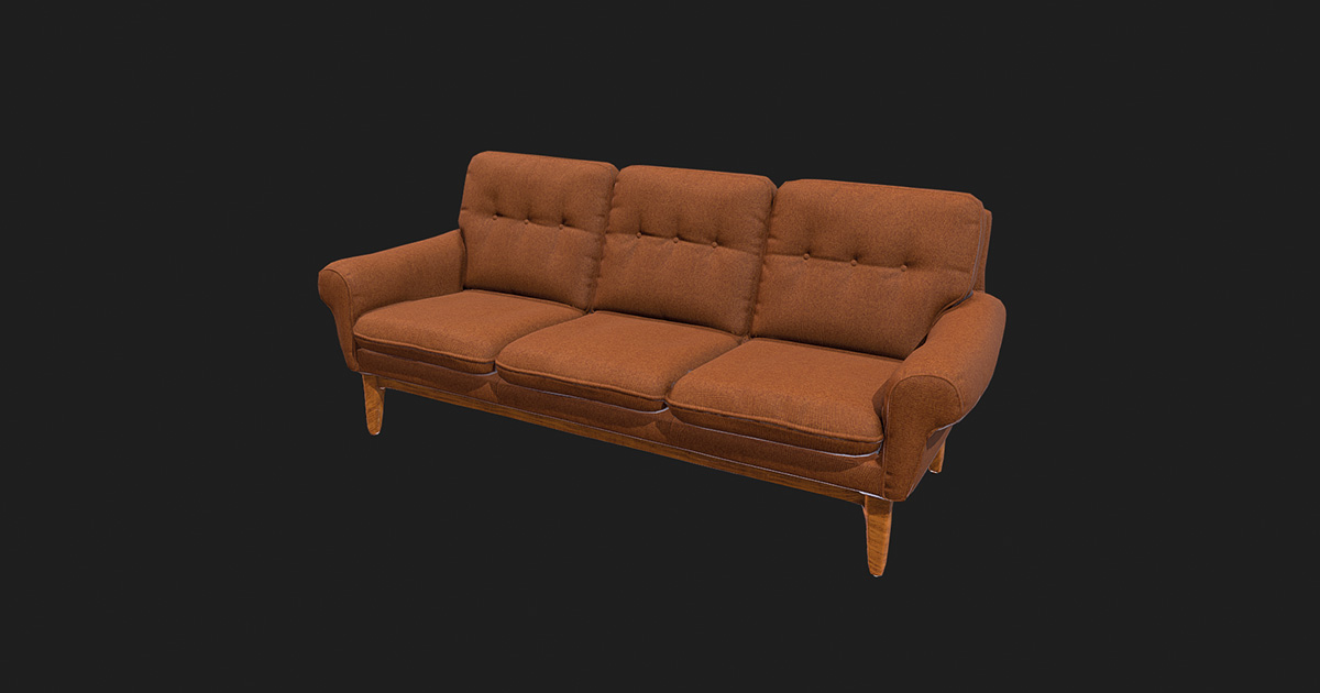 Vintage Fabric Sofa 3D Model Game-Ready | 3D Furniture | Unity Asset Store