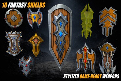 Stylized Fantasy Shield Pack – 10 GameReady Weapons