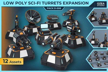 Low Poly Sci-Fi Turrets Expansion Pack D-006